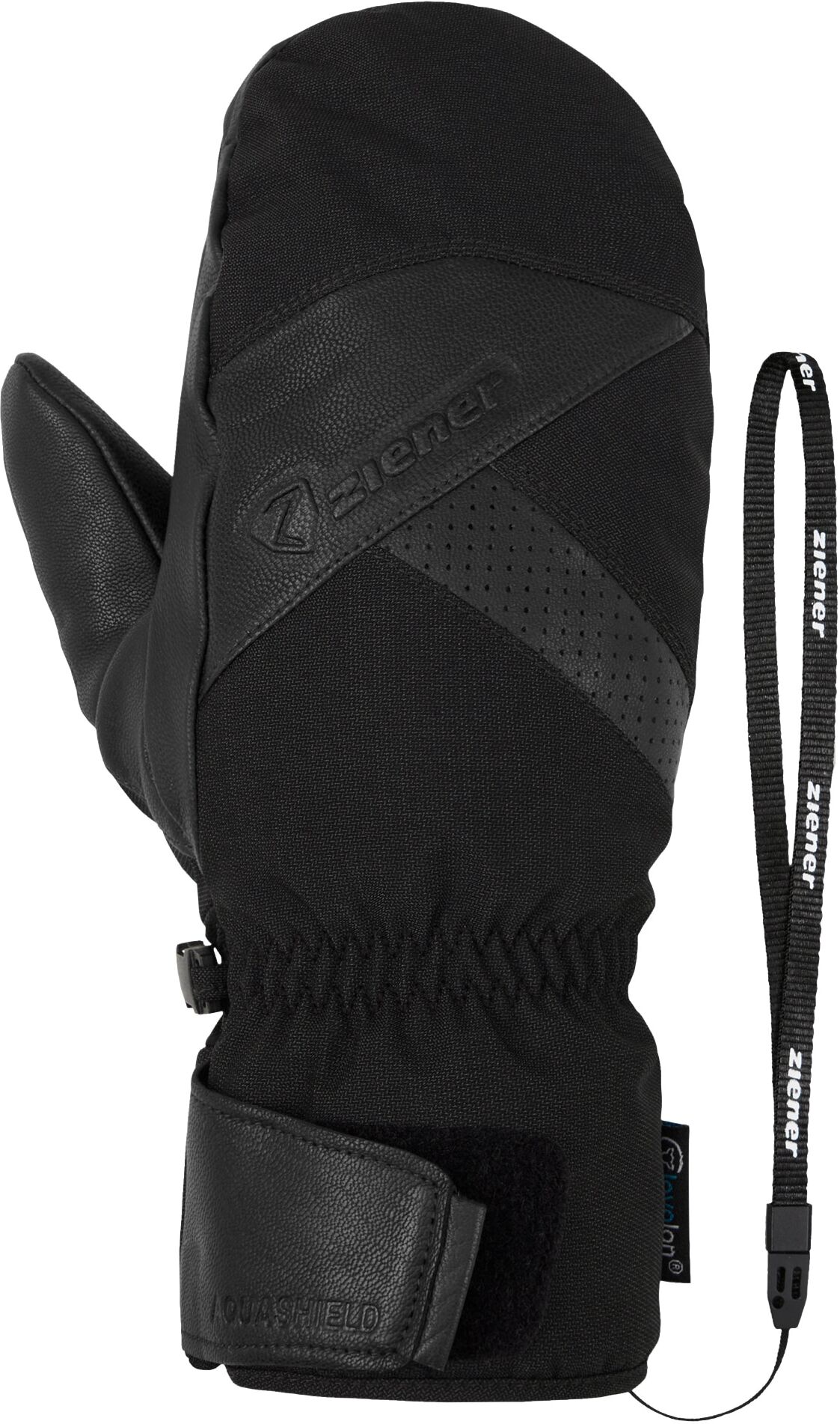 Fäustlinge ZIENER "GETTERO-Z AQUASHIELD lavalan", Herren, Gr. 10.5, schwarz, Materialmix, Handschuhe Fäustlinge, wasser- und winddicht, atmungsaktiv, Wollwattierung, Lederinnenhand
