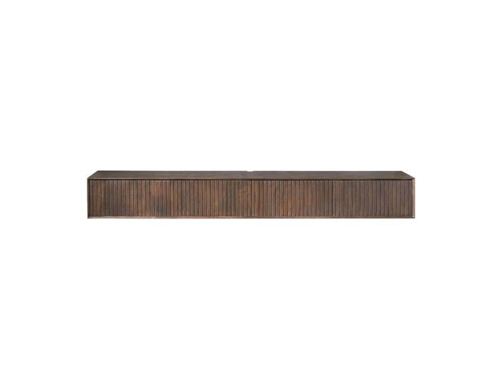 Meuble tv suspendu 4 portes rainurées bois marron