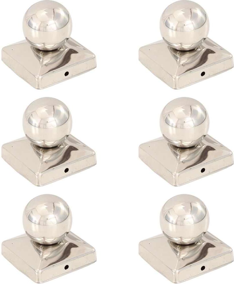 vidaXL Bouchons de poteau 6 pcs Globe final Acier inoxydable 81x81 mm