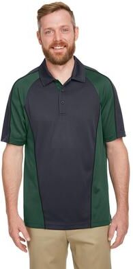 Harriton M385 Men's Advantage Snag Protection Plus IL Colorblock Polo Shirt in Dark Charcoal/Dark Green/Black size Large   Polyester