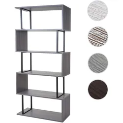 Bücherregal HWC-A27, Standregal Wohnregal, 183x80cm 3D-Struktur 5 Ebenen ~ grau, Metall schwarz