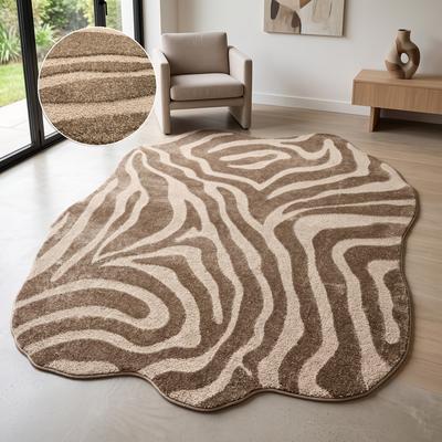 Teppich OTTO HOME "Zebra, besondere Form, Animal-Look", braun, B:200cm H:12mm L:300cm, Kunstfaser, Teppiche, Teppich, moderner Animal-Print, Tiermotiv, Wohnzimmer, Schlafzimmer