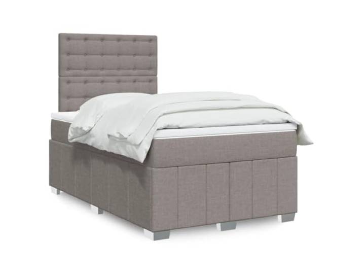 KGTKGTYER Boxspringbett 120x190 cm Taschenfederkernmatratze Stoff Taupe Inklusive Topper, Höhenverstellbares Kopfteil, Robuster Holzrahmen