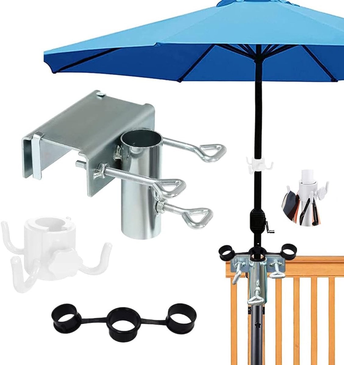 Zilveren Parasolhouder voor Balkon en Reling - Metalen Parasolklem voor Leuning tot 5 cm breedte