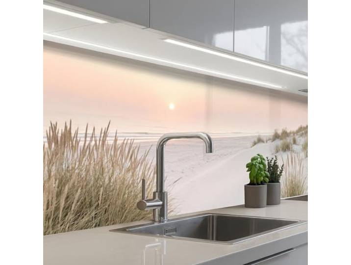 KitchenYeah© Küchenrückwand Selbstklebend Küchenspritzschutz Rückwand 80x300 cm - Wandschutz Ohne Bohren Spritzschutz Wand Wandverkleidung Horizont - Dünenlandschaft - Sand