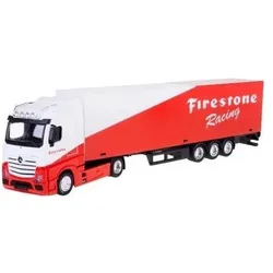 Bburago Diecast 1:43 Street Fire Haulers With Trailer Mercedes-Benz Actros Firestone Racing Ages 3+