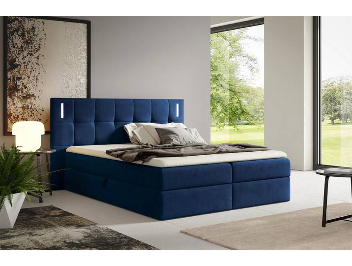Fun Möbel Boxbett Schlafzimmerbett MARTIM PREMIUM Stoff Fresh (mit Taschenfederkernmatratze, inkl. Viscoschaumtopper), mit LED-Beleuchtung