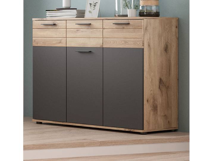 Sideboard \ Tomaso\ Eiche und grau Wohn- und Esszimmer Kommode 180 cm mit Soft-Close
