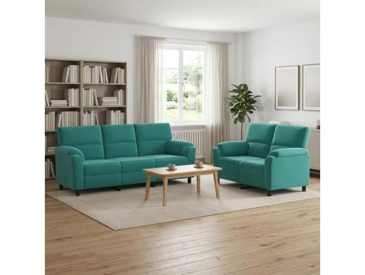 Sofa-Set 2 pcs Türkis Samt Metallrahmen,Kissenrücken,konische Beine,Samtoberfläche,pflegeleicht,Wohnzimmer