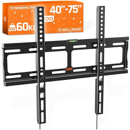 RICOO TV Muurbeugel Super Vlak 25mm voor 26-55 inch LED LCD Schermen, Zwart, VESA 400x400 mm