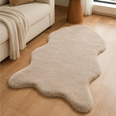 Home Mart Goods 2x3 Feet Khaki Beige Faux Rabbit Fur Soft Plush Fuzzy Rug - 2' x 3' Feet