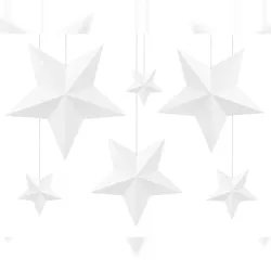 PartyDeco 6 Sterne Hängedeko 12 - 37cm Papiersterne zum Aufhängen Faltsterne 3D Optik Weihnachtssterne Weihnachtsdeko Hochzeitsdeko Geburtstagsdeko Sterndeko