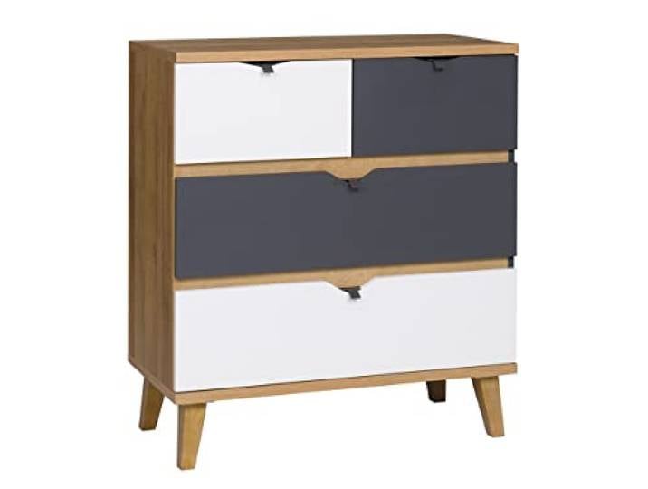 Mirjan24 Kommode Memone TM05 mit 4 Schubladen Sideboard Schubladenkommode für Jugendzimmer Highboard Kleiderschrank Schrank (Eiche Gold/Graphit)