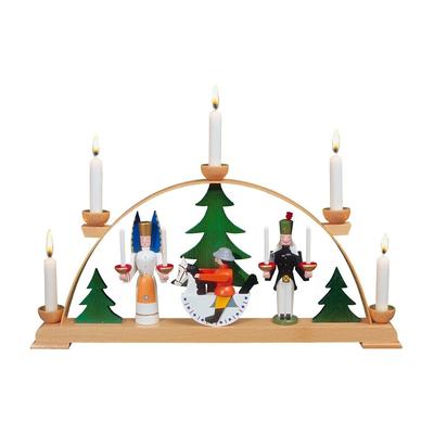 Schwibbogen ALBIN PREISSLER "mit Engel, Bergmann und Reiterlein, Handwerkskunst aus dem Erzgebirge", bunt, B:41cm H:20cm T:5cm, Holzwerkstoff, Schwibbögen, Schwibbogen, Weihnachtsdeko aus Holz