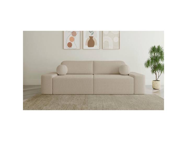 Mid.you Schlafsofa Oval, Sand, Kunststoff, 3-Sitzer, Füllung: Viskoelastischer Kern, 268x85x110 cm, Bettkasten erhältlich, Stoffauswahl, Bettfunktion erhältlich, Kinderzimmer & Jugendzimmer, Jugendmöbel, Jugendsofas