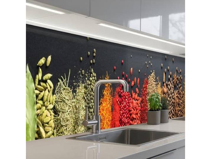 KitchenYeah© Küchenrückwand Selbstklebende Kitchen Wall Protector Küchen 60x500 cm - Rückenwand Küchenfronten Küchenrückwände Küche Wand Gewürze - Kräuter - Streifen - Regenbogen