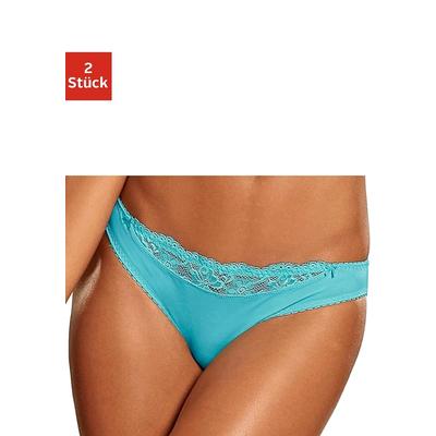 Slip NUANCE BY LASCANA "mit Spitzeneinsatz vorne", Damen, Gr. 40/42, blau (2xtürkis), Microfaser, Obermaterial: 85% Polyamid, 15% Elasthan, körpernah, Unterhosen Slip, als Dessous-Set kombinierbar, Dessous