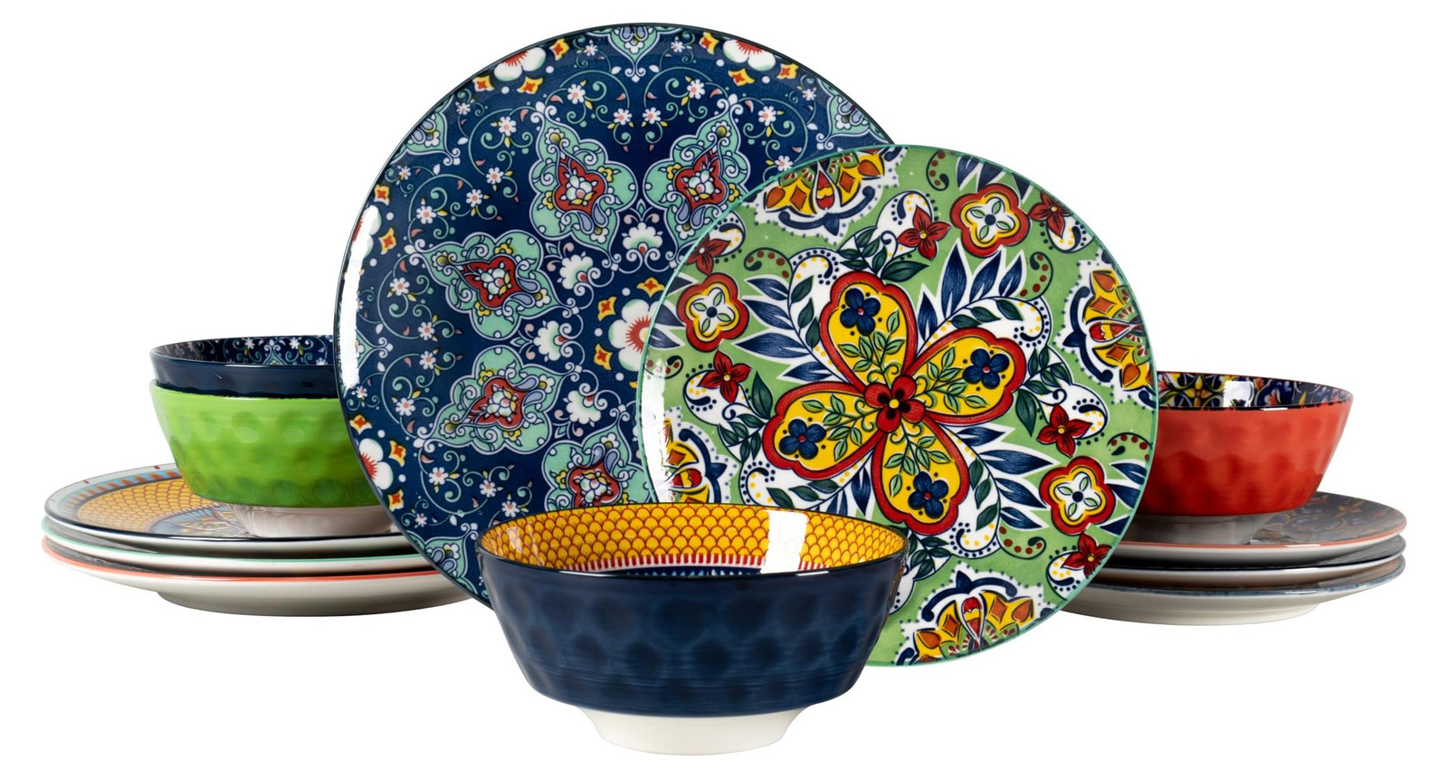 Dripio Servies voor 4 personen, 12-delig porseleinen servies in Boheemse stijl