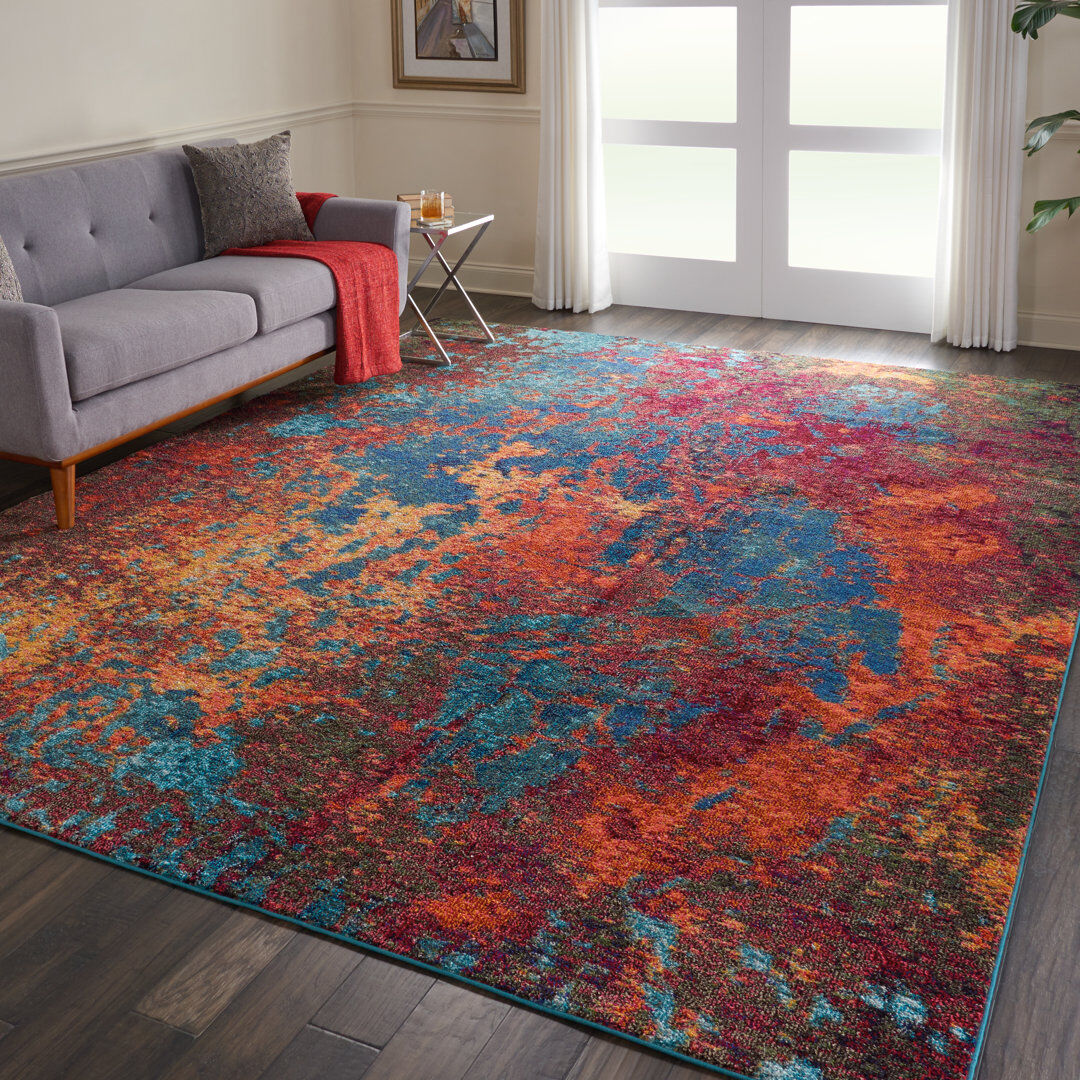 Mistana Gerome Blue/Orange/Red Area Rug Blue/Orange/Red Rectangle 119 x 180cm
