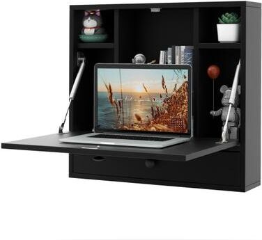 Costway Wall-Mount Floating Desk Foldable Space Saving Laptop Workstation Black