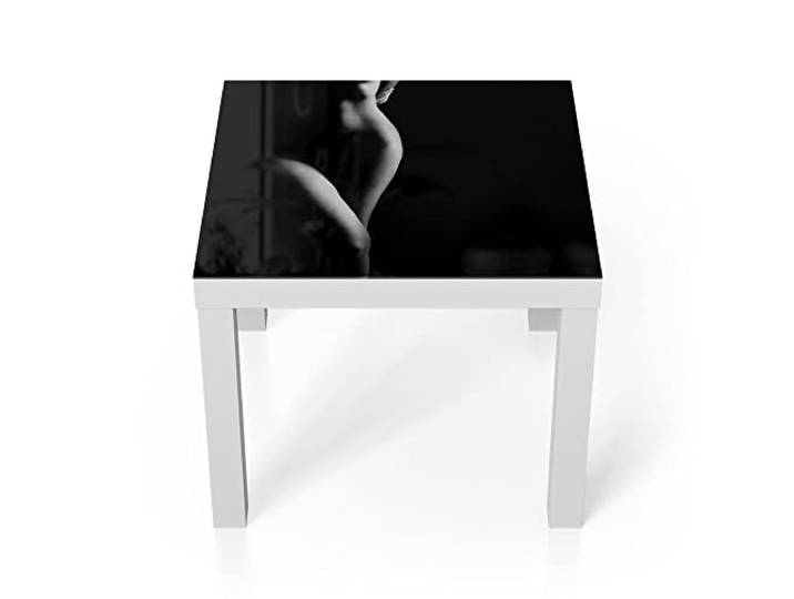 DEQORI Glastisch weiß klein 55x55 cm Motiv Weibliche Kurven ausgefallener Beistelltisch aus Glas Hochglanz Couchtisch fürs Wohnzimmer moderner Couch Tisch mit Design