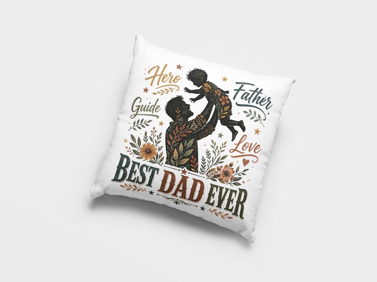 Beste Papa Ooit Bloemig Sierkussen met Vader en Kind Liefde Ontwerp