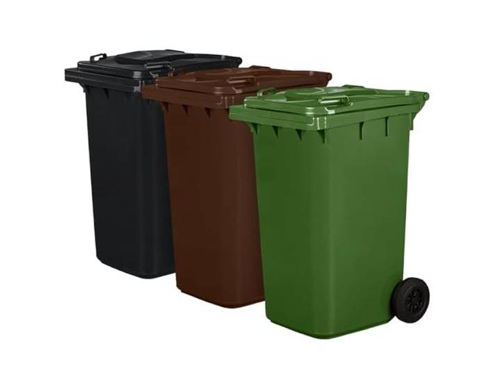 3er Set Mülleimer PN-EN 840 240 Liter mit Rollen System zur mechanischen Entnahme Kunststoff schwarz braun grün