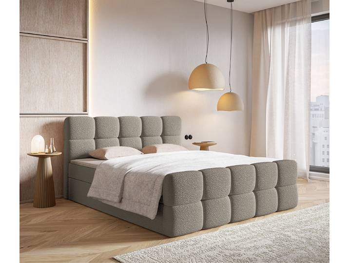 Boxspringbett 160 x 200cm Bouclé Stoff Leke Grau