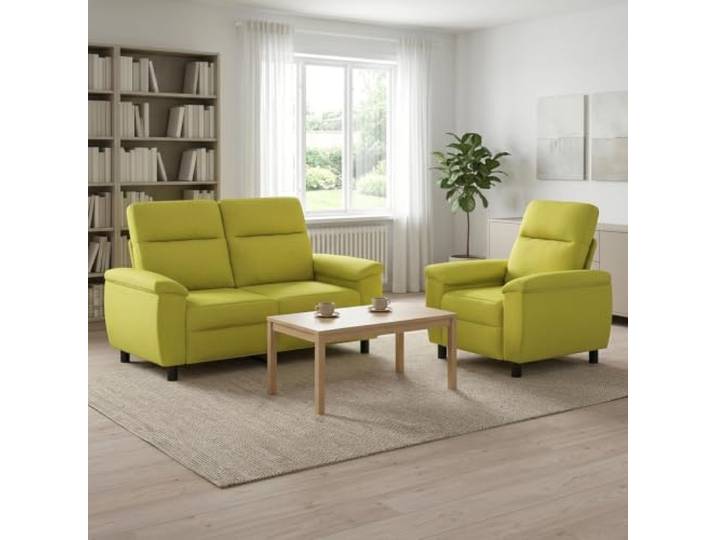 Sofa-Set 2 pcs Hellgrün Stoff 100% Polyester,Metallrahmen,Kissenrücken-Design,konische Kunststoffbeine,drinnen