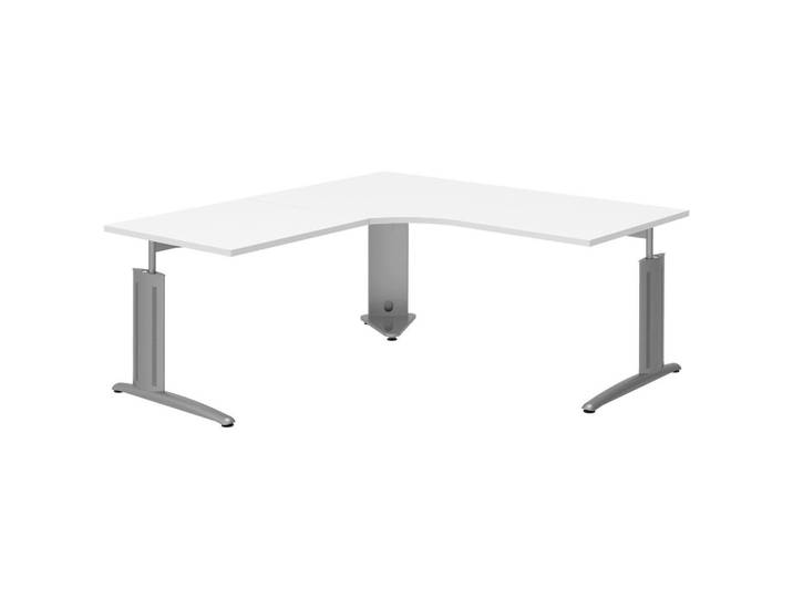 Moderano Eckschreibtisch, Weiss, Alufarben, Metall, Holzwerkstoff, Kufe, 80x70-82x180 cm, Made in Germany, Büromöbel, Büromöbelset, Büromöbelserien
