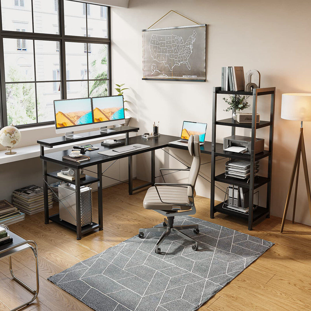 Inbox Zero Galini Modular L-Shaped Steel Writing Desk Black