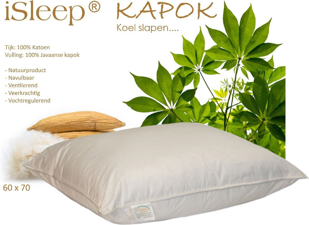 iSleep Kapok Hoofdkussen voor volwassenen - 100% Kapok - 60 x 70 cm