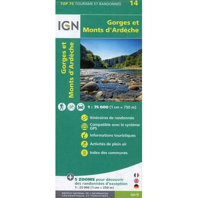 Monts d'Ardèche 1:75 000, Karte von Collectif Ign, IGN Frankreich, 978-2-7585-4396-1