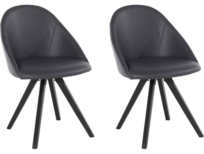 4-Fußstuhl OTTO HOME Lotos , grau (grau, schwarz), B:57cm H:85cm T:59cm, Holzwerkstoff, Stühle, Bezug aus Echtleder und Gestell aus Eiche Massivholz
