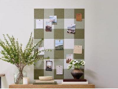 Felt Right Green Gingham Pinboard   Sound Dampening Pinnable Tiles