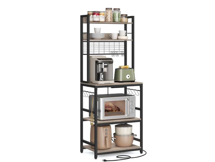 Étagère de cuisine avec multiprise micro-onde 60 x 40 x 171 cm noir