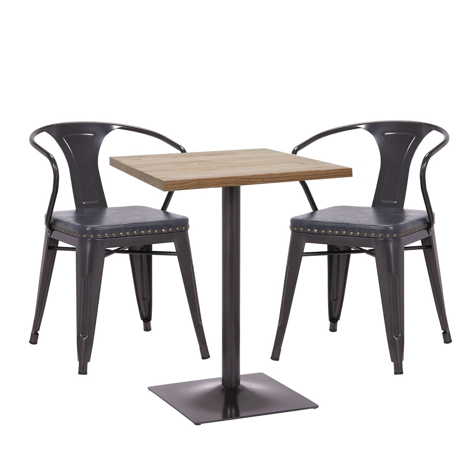 Set Bistrotisch 2x Esszimmerstuhl MCW-H10d, Stuhl Tisch Küchenstuhl Gastronomie MVG ~ schwarz-grau, Tisch hellbraun