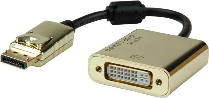 ROLINE GOLD 4K DP-DVI adapter, actief, versie 1.2, DisplayPort (mannelijk) naar DVI (vrouwelijk)