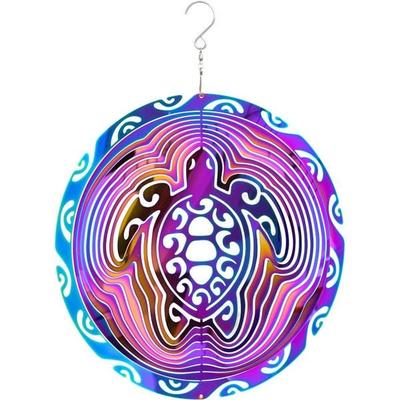 Kinetic Art: Metal Hanging Wind Spinner: 3D Vibrant Turtle