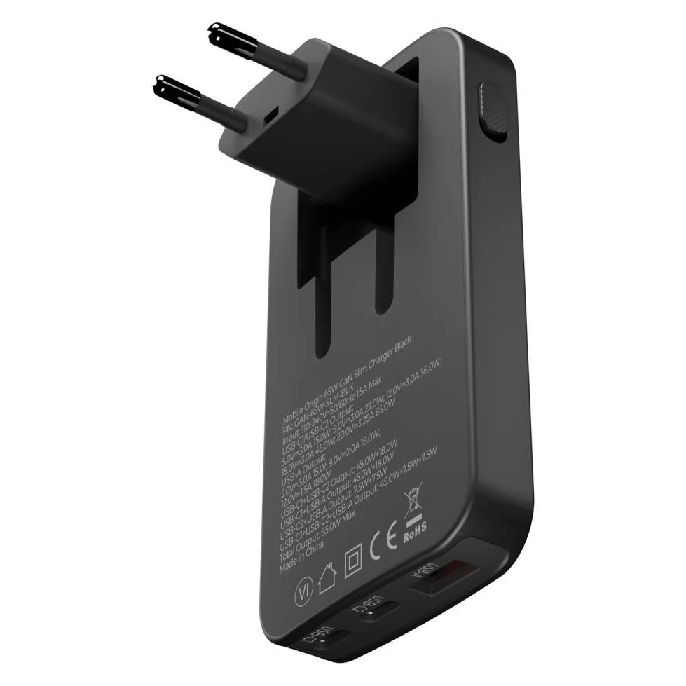 Mobile Origin GaN III Slim Charger (65 W, 3 Ports) (GAN-65W-SLM-BLK)