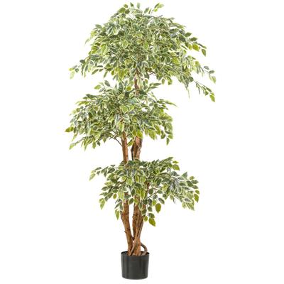 Kunstpflanze CREATIV GREEN "Ficus benjamina", grün (grünweiß), H:165cm, Kunststoff, Kunstpflanzen, Kunstpflanze, mit Naturstamm
