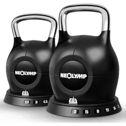 NEOLYMP Kettlebell Set 7-in-1 Kettlebell verstellbar, Größe 1,5 - 20 KG 2er Set in Schwarz Schwarz