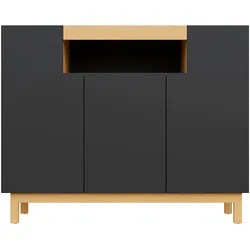 OKWISH Sideboard aus Spanplatte in Schwarz, 120,5x42x96 cm, 3 Türen und offenes Mittelfach