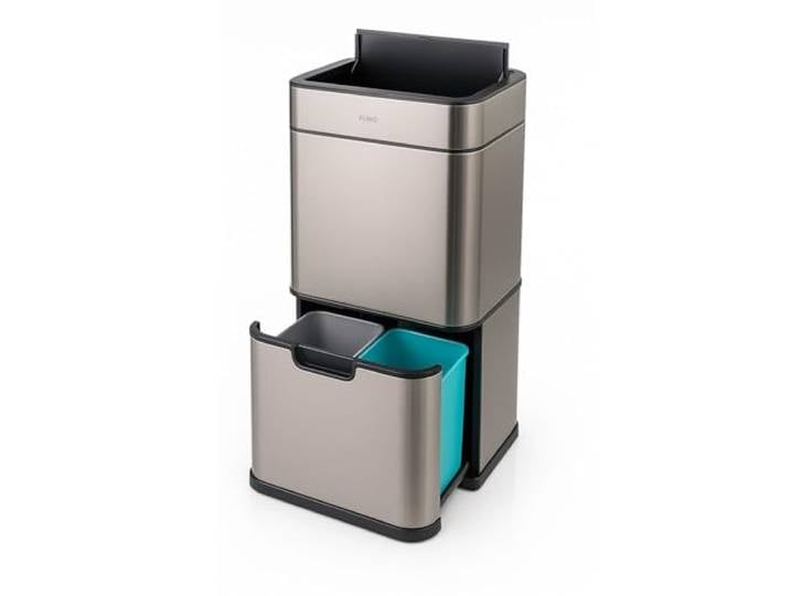 FLINQ Senzaro Sensor Mülleimer 3 Fächer aus Edelstahl (2×12L + 36L) 60L Abfalltrennsystem für Küche - Automatisch - Edelstahl