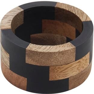 Saro Lifestyle Mango Wood & Resin Napkin Rings (Set of 4) - Modern Block Pattern with Natural Texture