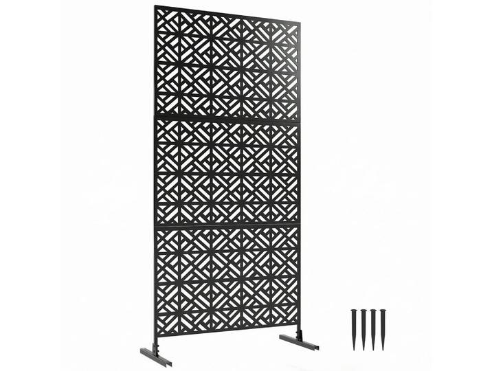 ComfortXL Paravent De-18082 geometrisches Motiv, 3-teilig Schwarz, Metall, 40x192x92 cm, Wohnzimmer, Raumteiler, Paravents