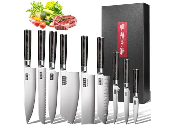 MDHAND 7-teilig Küchenmesser Set, Messerset aus hochwertigem Edelstahl Profi Kochmesser mit Scharfer Klinge, Küchenmesser mit Geschenkbox, ergonomischem Holzgriff Messer Set