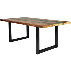 Esstisch 'Vanaja' 240x100 cm, Altholz/Antikschwarz Massivholz, Metall Recycletes Holz