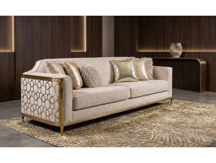 JVmoebel Wohnlandschaft Luxus Sofa Beige mit Gold Akzenten und Designer Details, 1 Teile, Made in Europa