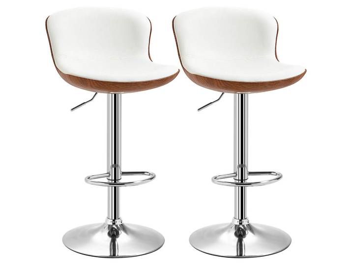 Homcom Barhocker Kunstleder Metall Cremeweiß Silber 2er Set, 46x106x50 cm, Esszimmer, Barmöbel, Barhocker